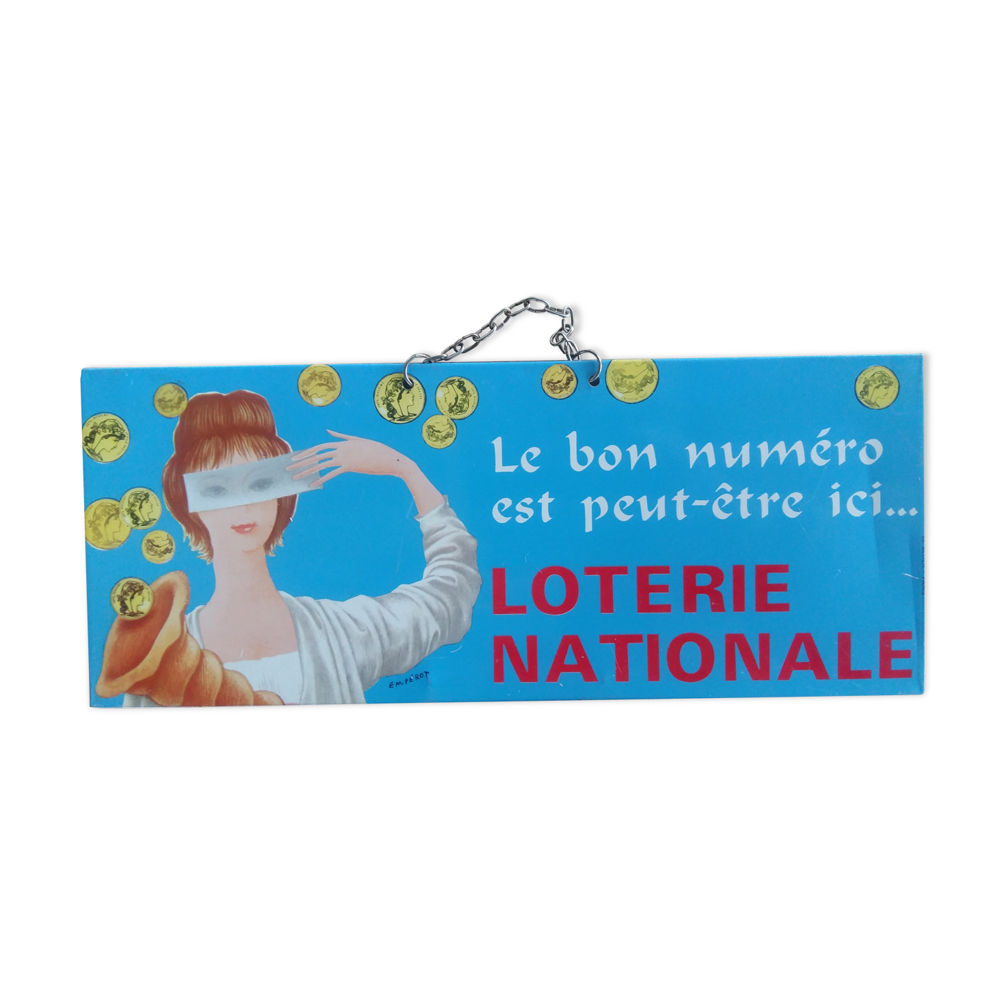Old plate plate "National Lottery The right number..." 13x32cm 1950