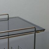 Rolling furniture serving for HIFI vinyl storage chrome & smoked glass 1970s