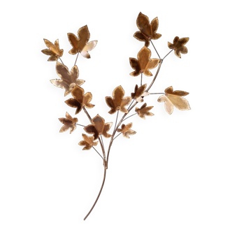 Large Brutalist brass wall light with maple branch, 1970s