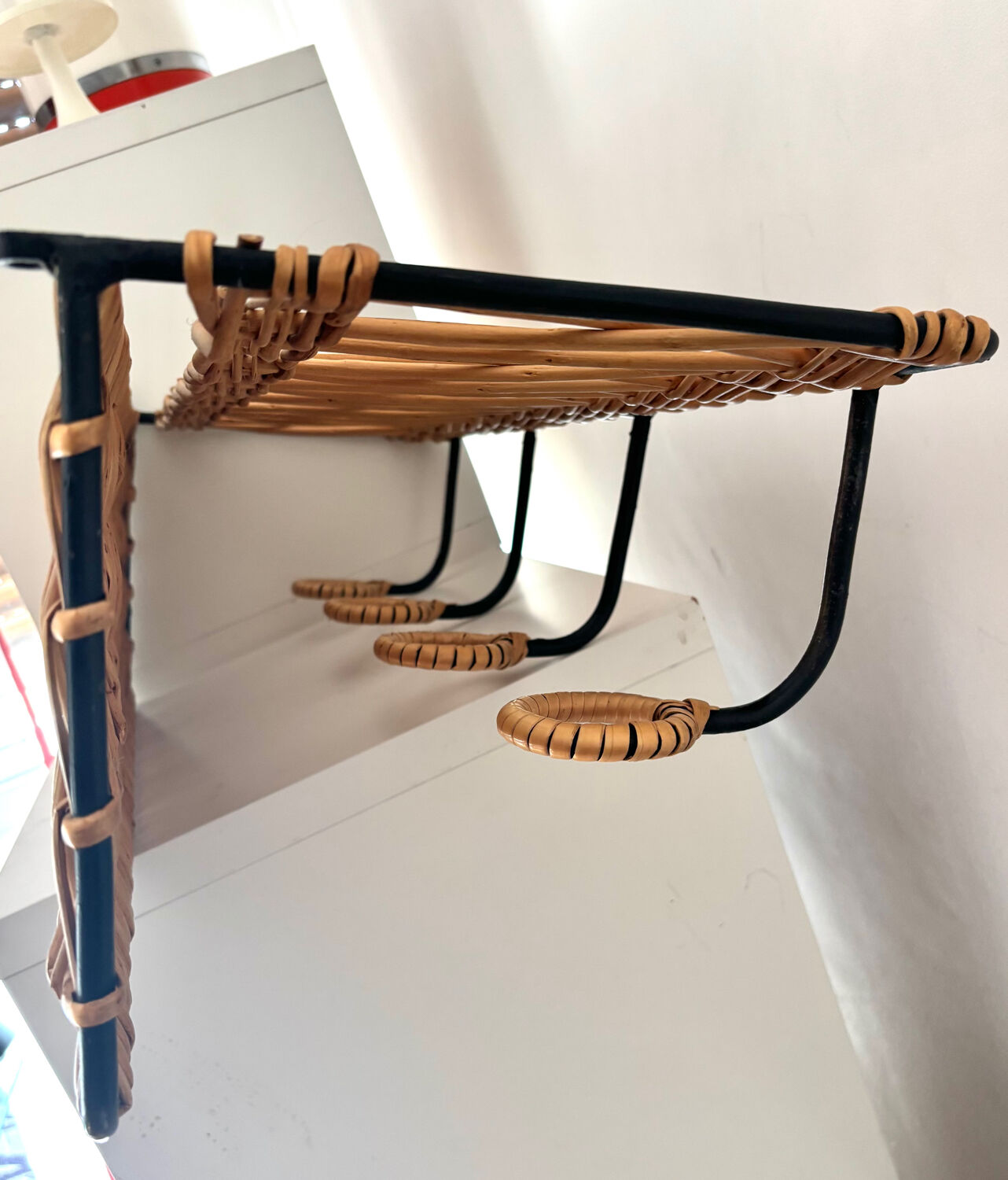Iron and rattan coat rack by Jacques Adnet, 1960s.