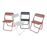 Set of 4 vintage perforated metal folding chairs 1970-80 red, white and black