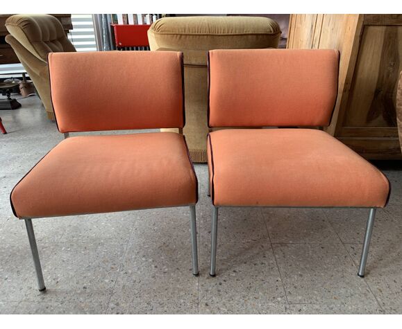 Pair of orange armchairs 70s