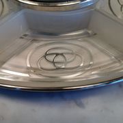 Vintage Art Deco silver-plated tray with glass bowls.