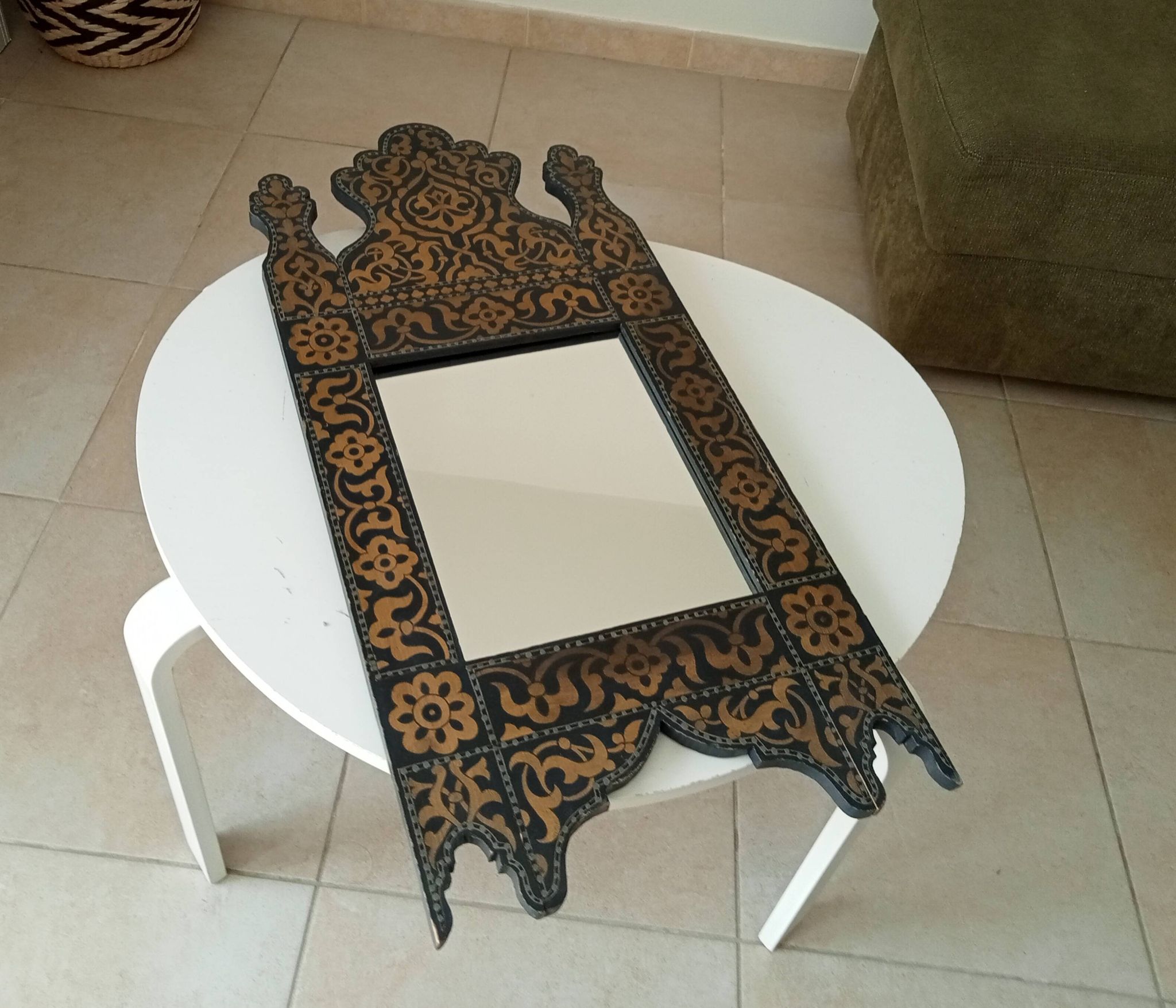 Miroir vintage années 80 de style mauresque peint à la main