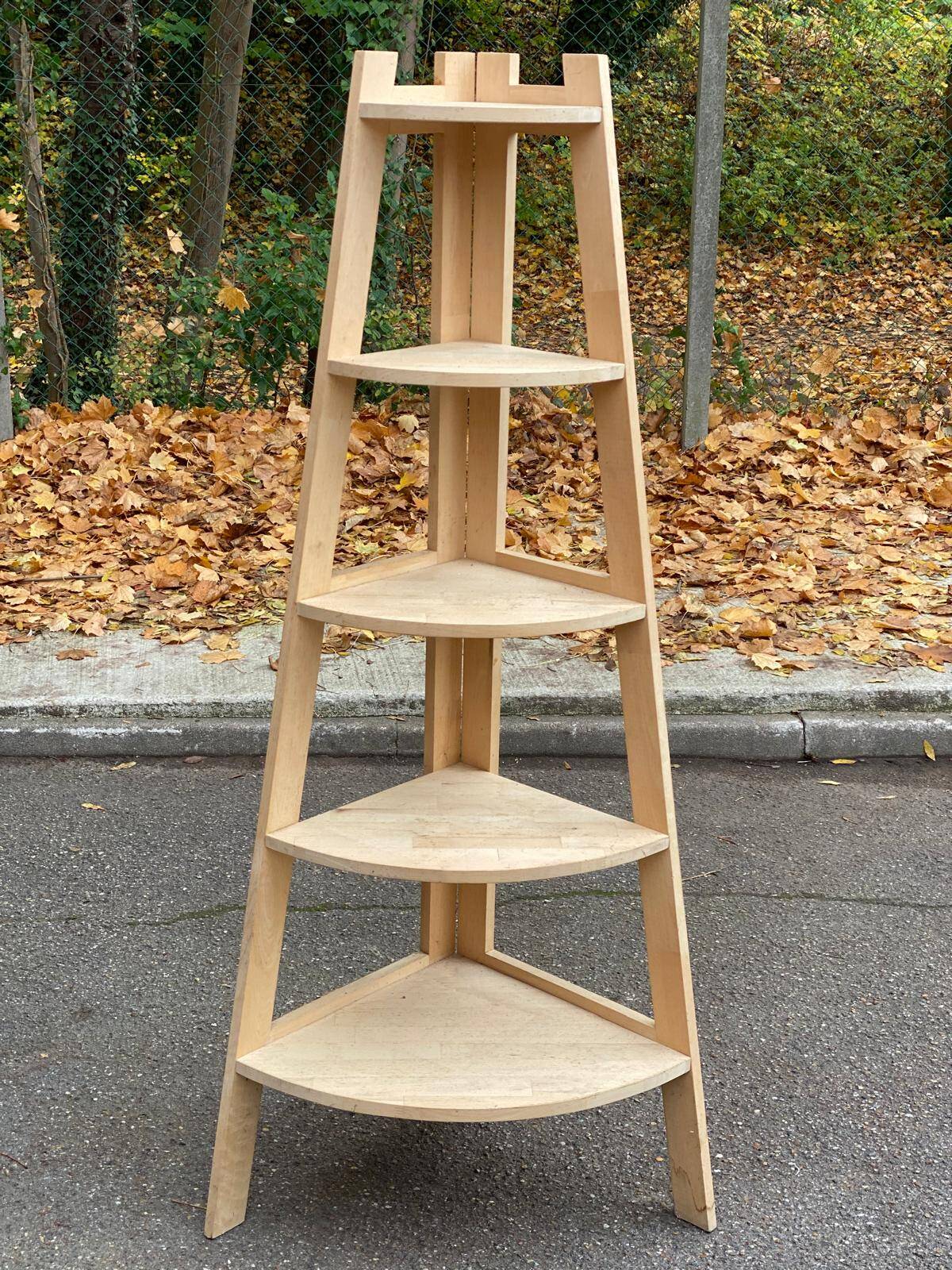 Vintage 5-Tier Solid Wood Quarter-Round Corner Shelf