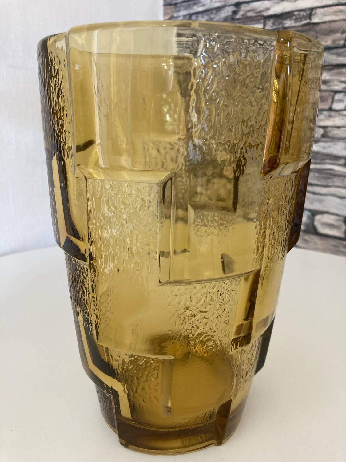 Vintage yellow checkered vase