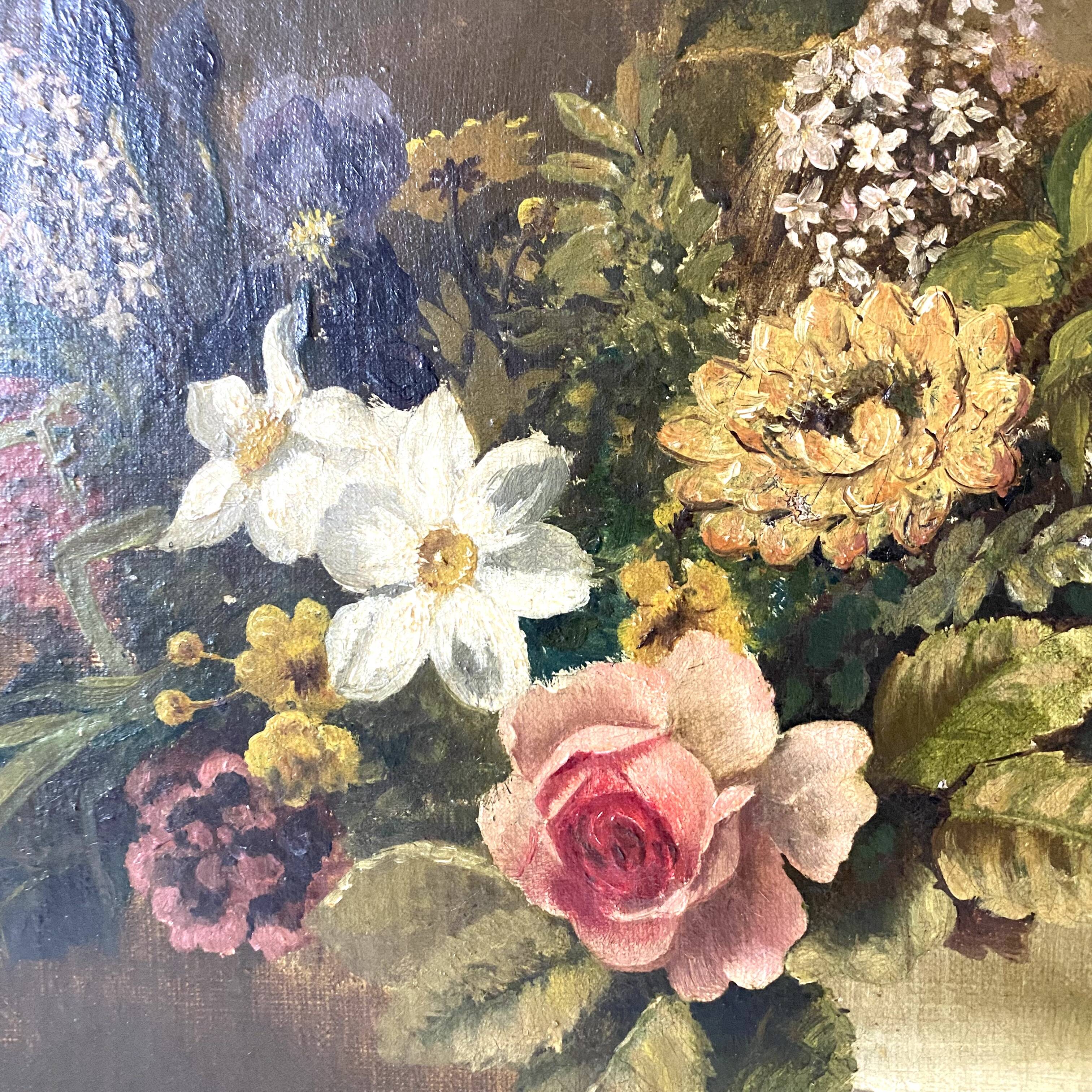 Old oil on canvas Bouquet, still life Tosello J. 19th