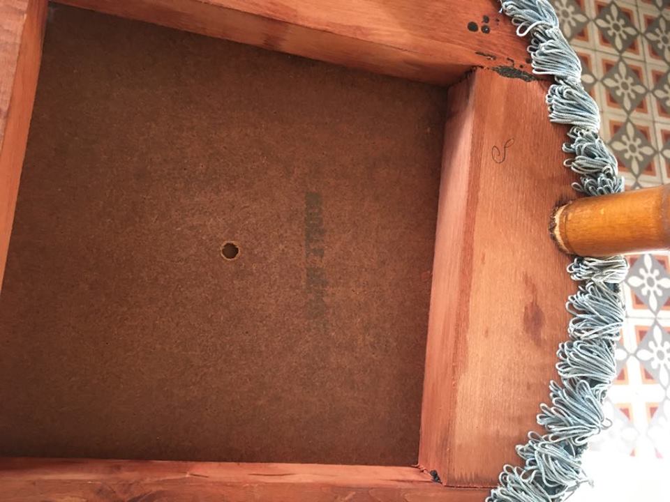 Bohemian chair with blue velvet and fringes