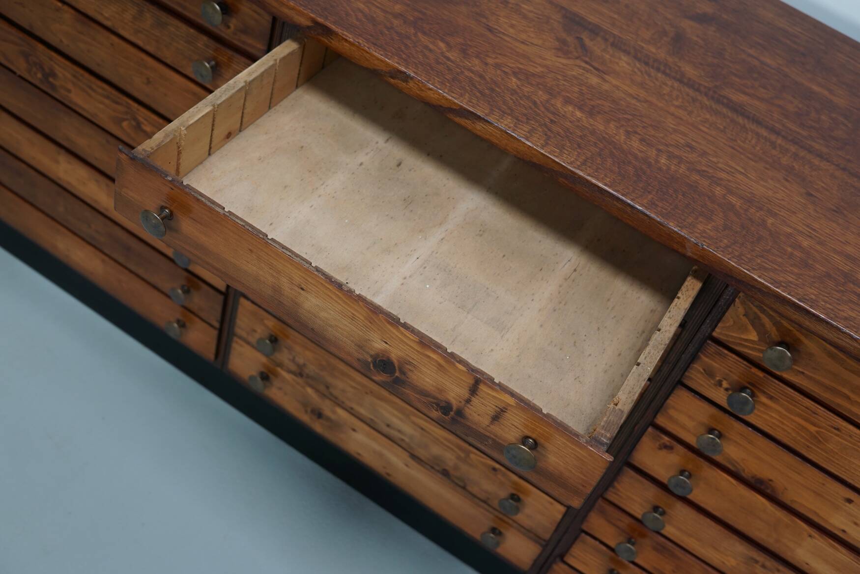 Vintage German pine and oak apothecary cabinet, 1950s
