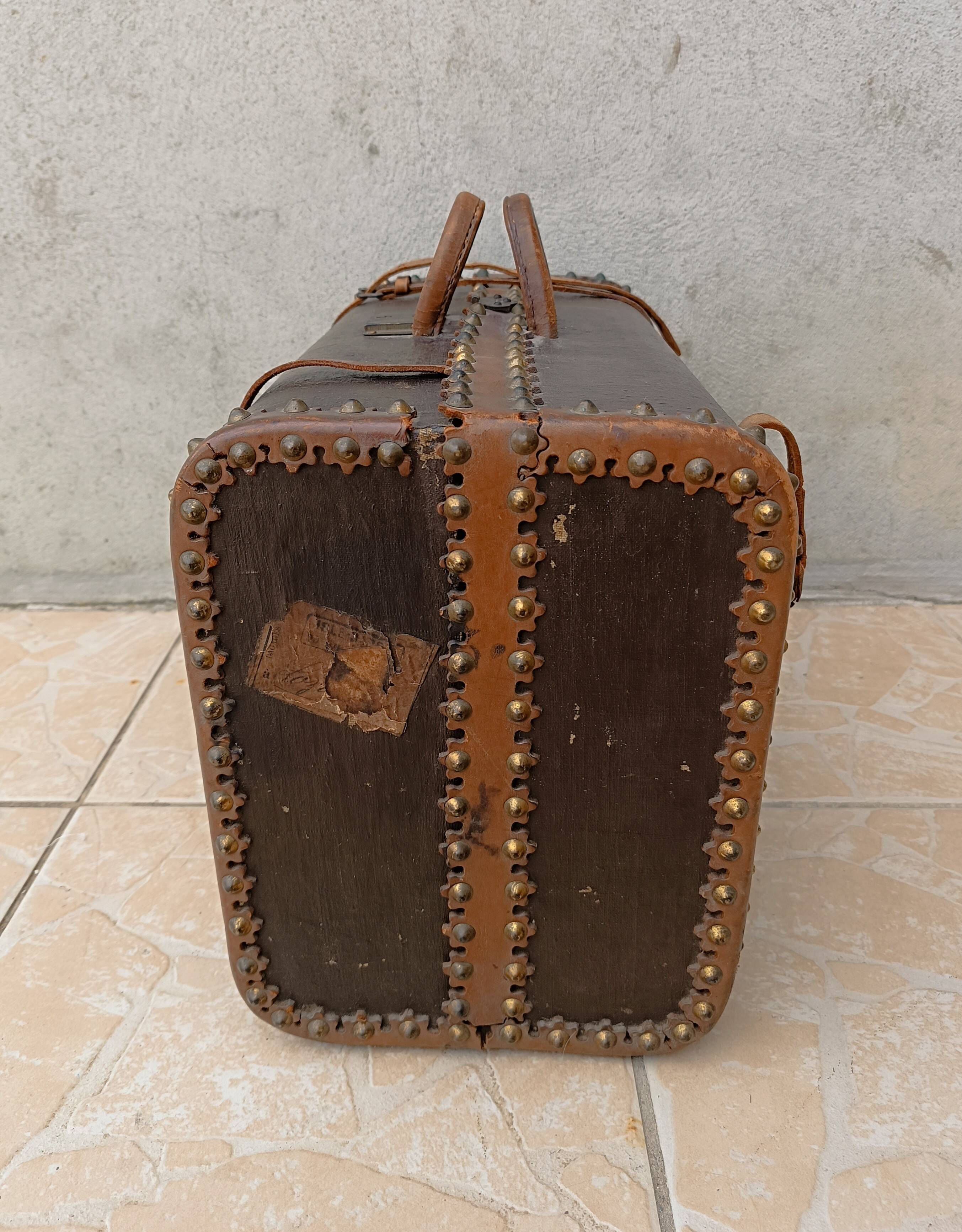 Antique wooden and leather travel trunk