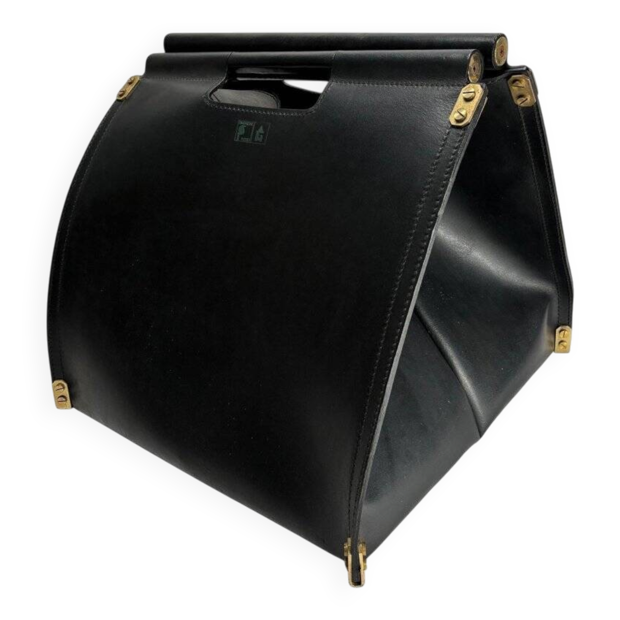 Leather and Brass Dimensionefuoco Firewood Sack by Afra & Tobia Scarpa, Italy, 1980s