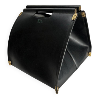 Leather and Brass Dimensionefuoco Firewood Sack by Afra & Tobia Scarpa, Italy, 1980s