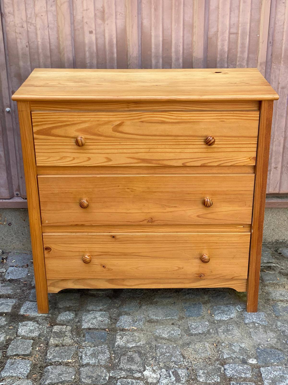 Commode scandinave en bois massif avec 3 tiroirs années 90