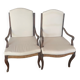 Pair of Louis XV style armchairs in walnut with rush seating.