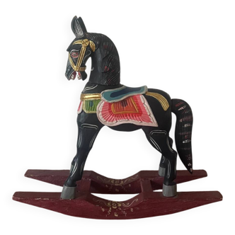 Hand-painted carved wooden rocking horse