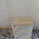 Vintage side table reimagined in beige, wooden tops.