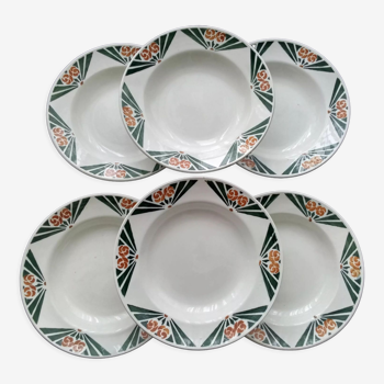 Set de 6 assiettes creuses en faience Labrut Frères Modèle Tours    Art Déco