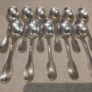 11 silver-plated dessert spoons by Christofle, Cluny pattern, striped