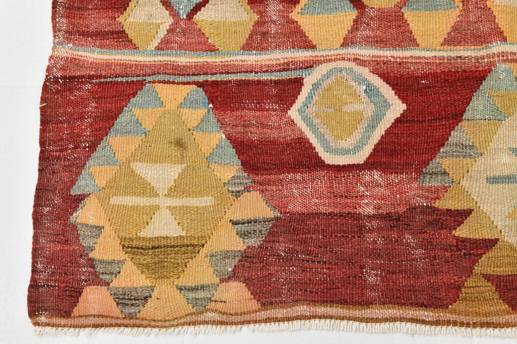 4x7 Red Green Turkish Vintage Kilim Rug 135x210Cm SK 2239