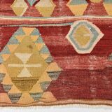 Tapis Kilim turc vintage rouge et vert 4x7 135x210 cm SK 2239