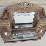 Art Deco Burmese Teak Barber Shelf Mirror