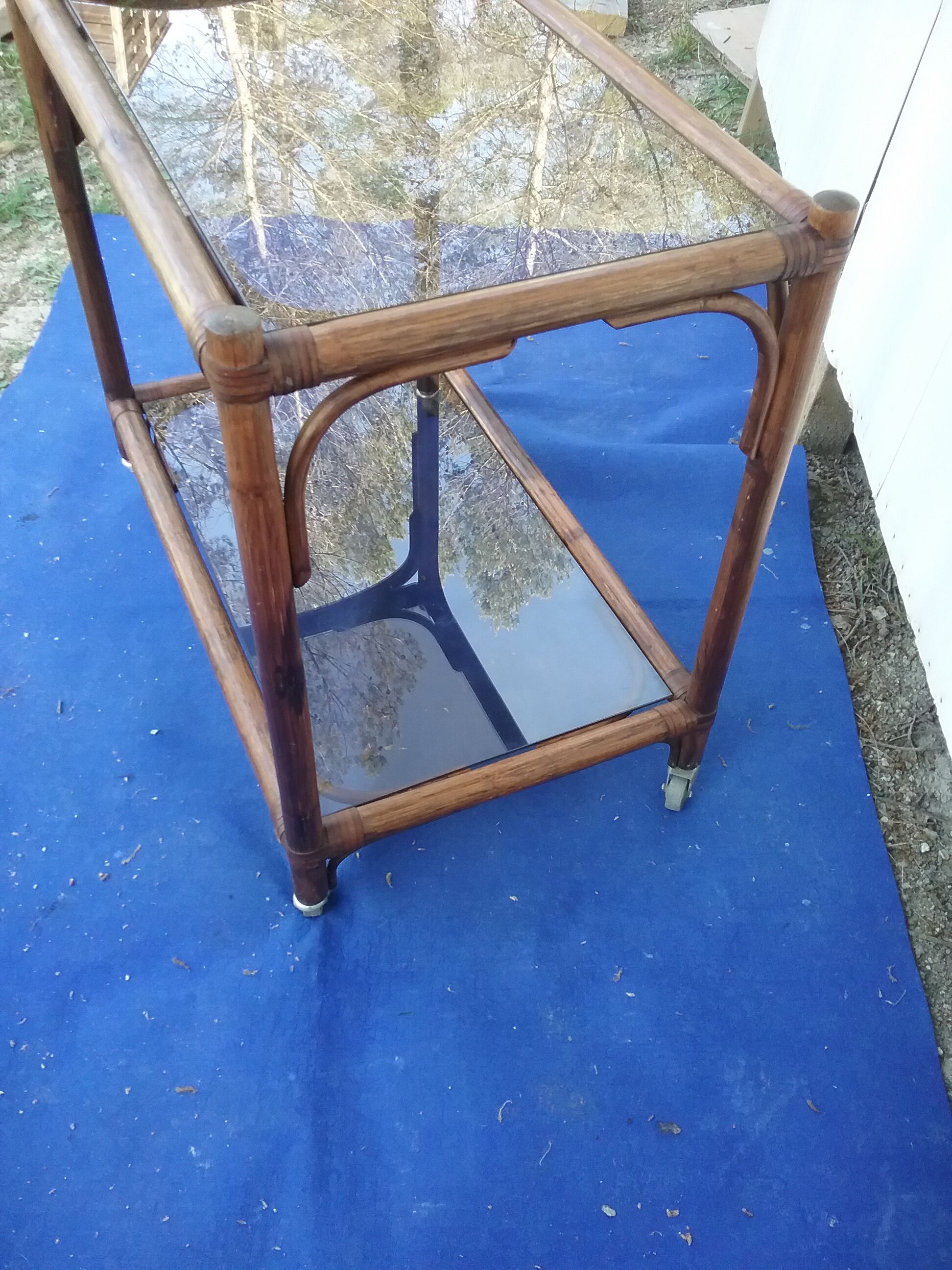 Vintage bamboo rolling trolley