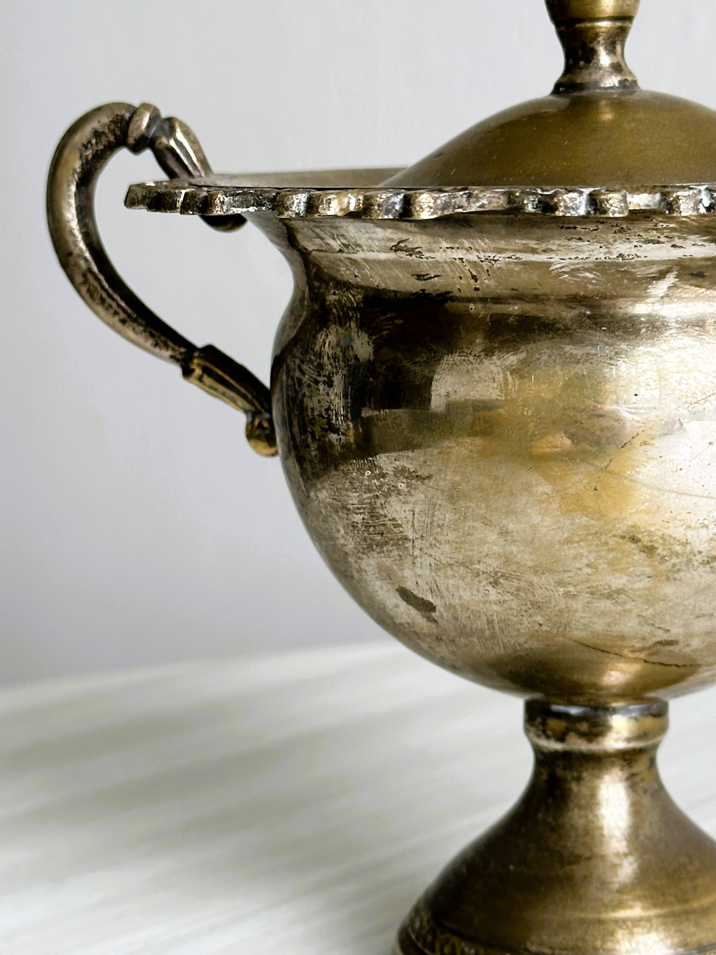 Antique silver-plated sugar bowl with handles