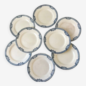 Lot de 8 assiettes à dessert Terre de Fer Salins modèle Jumièges fin XIXème