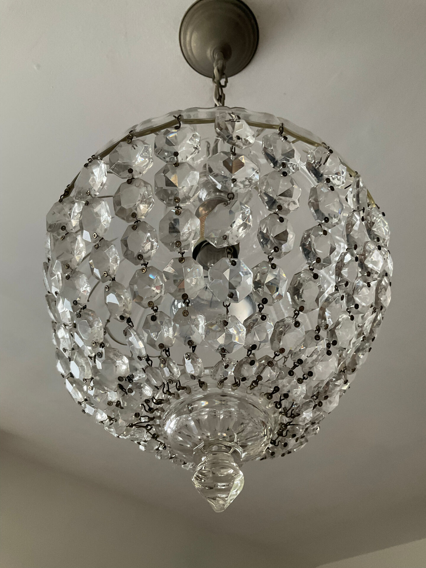 Antique crystal basket chandelier with pendants