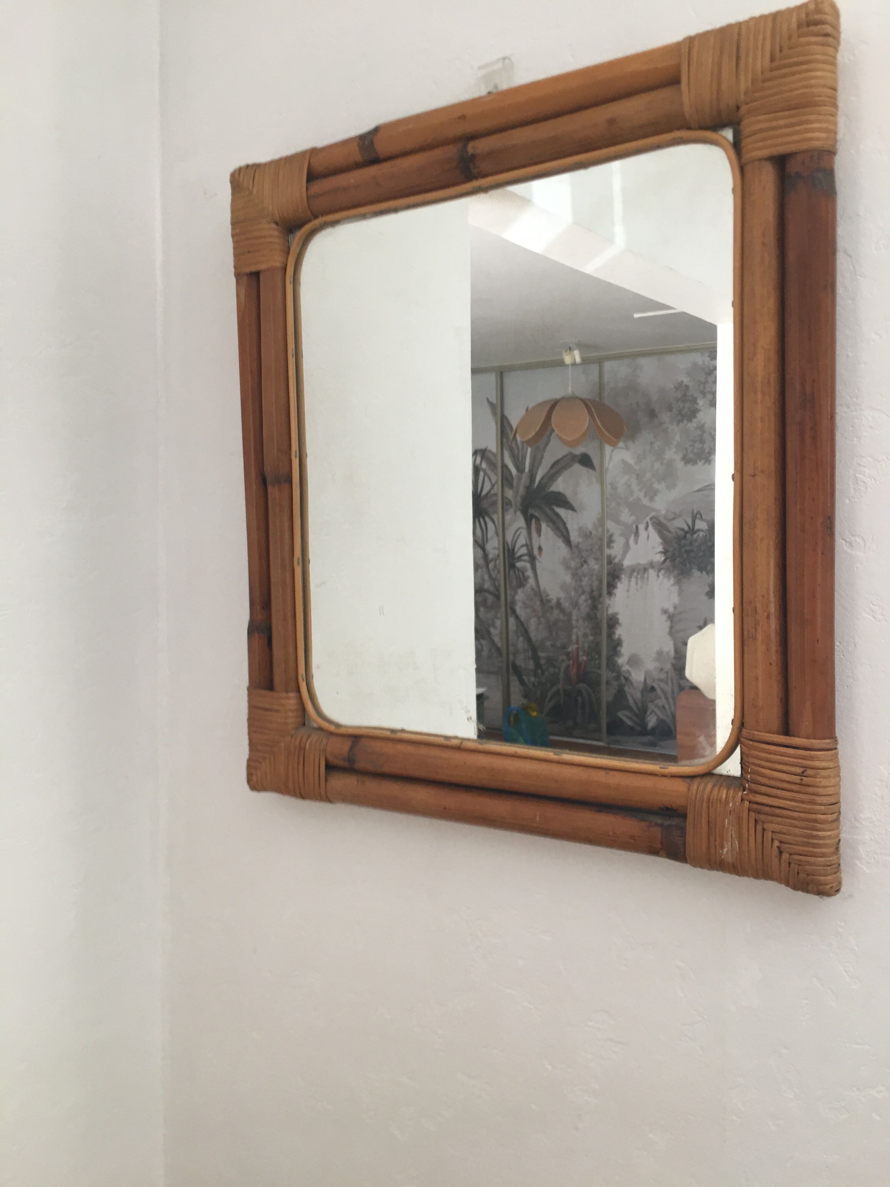 70s rattan mirror