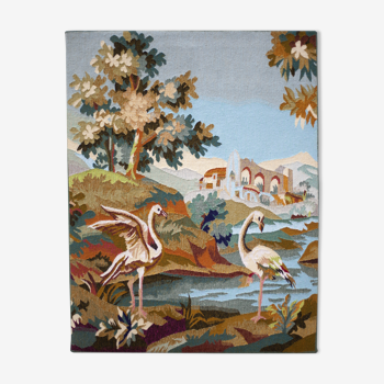 Hand-woven Tunisian tapestry 1st choice, landscape with flamingo