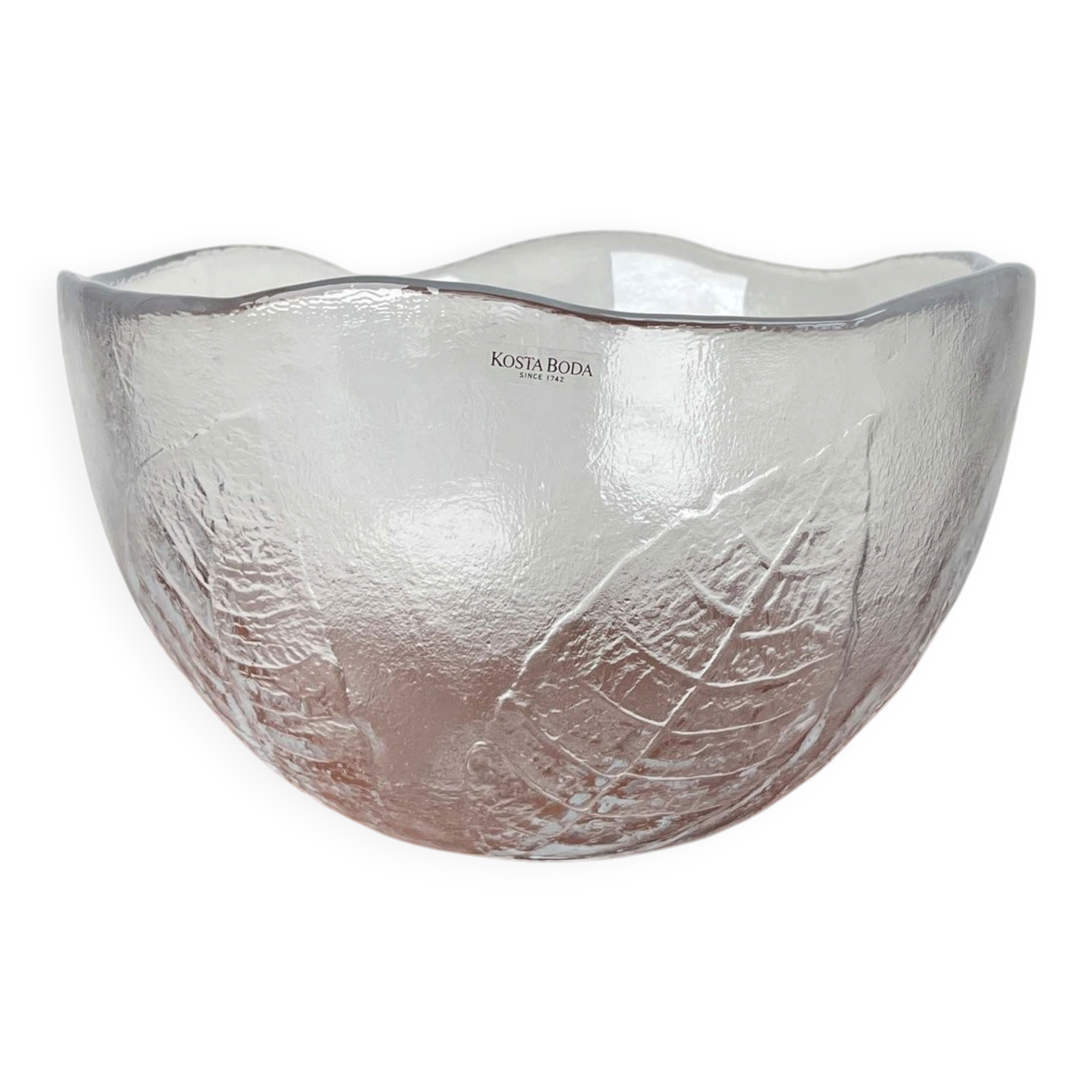 Large vintage Swedish glass bowl with floral decoration by Ann Wärff for Kosta Boda, 1970s.