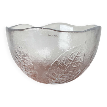 Saladier en verre vintage avec décor floral par Ann Wärff pour Kosta Boda, Suède années 1970
