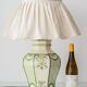 Spanish Revival Table Lamp in Green Ivory Crackle Ceramic, New Linen Shade