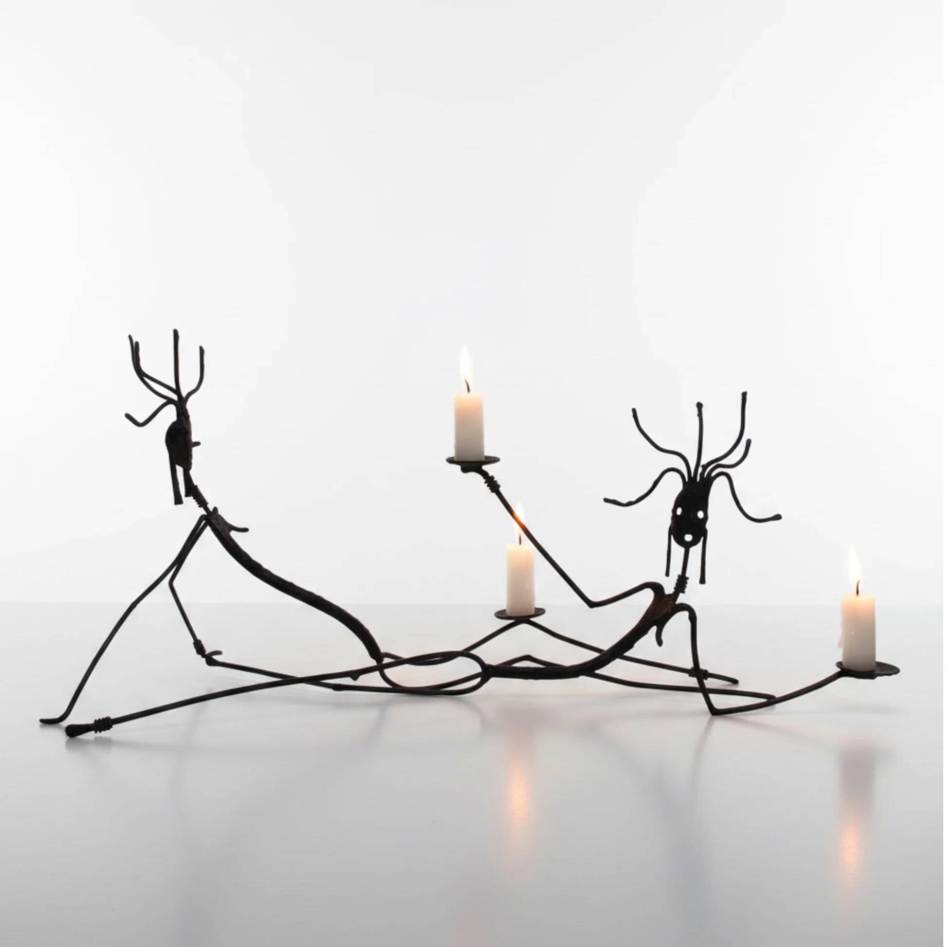 Set of tribal brutalist metal candle holders women