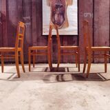 Lot of 4 chairs straw and wood