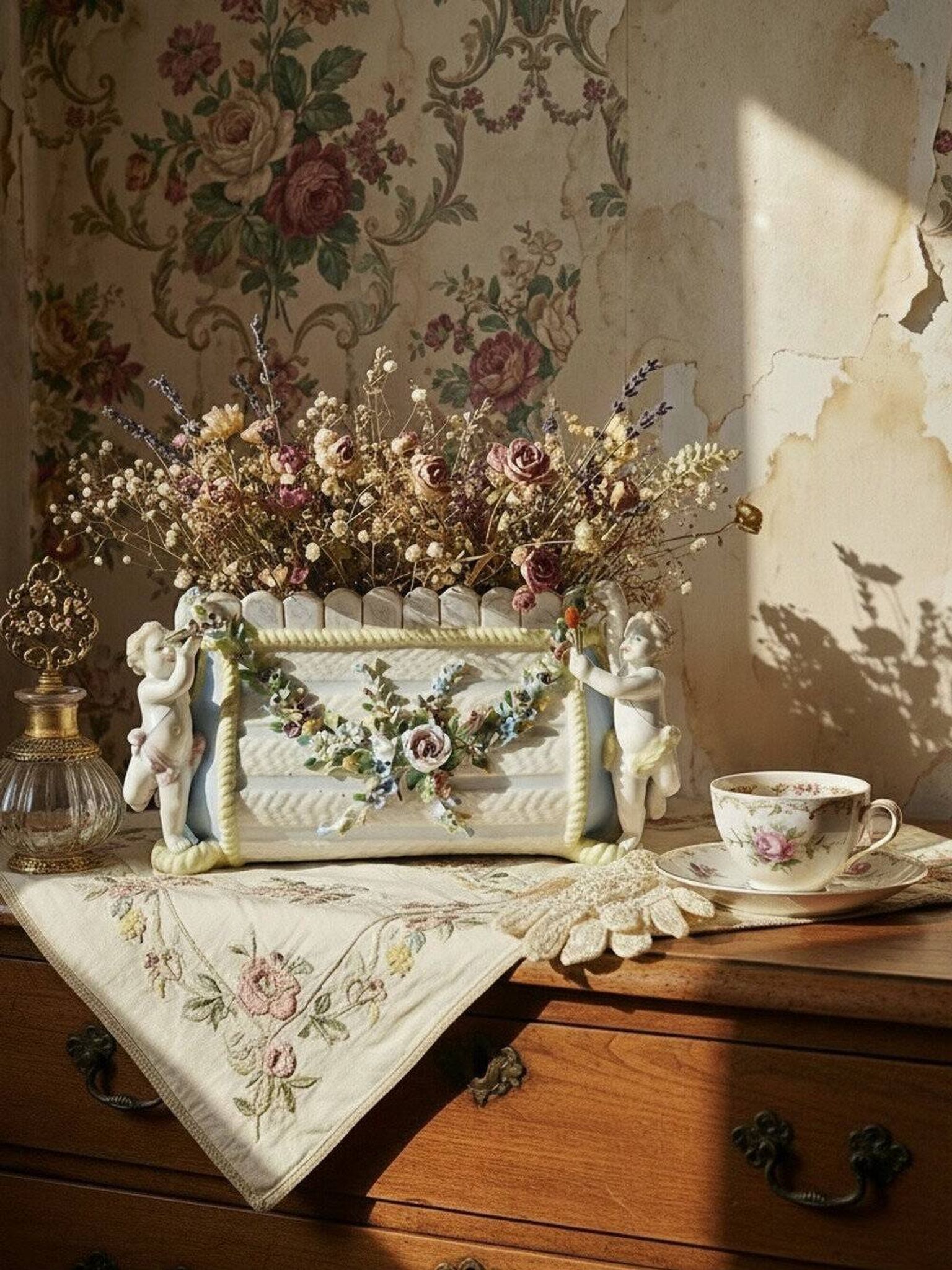 Small porcelain planter in antique German Putti style Meissen from the 19th century.
