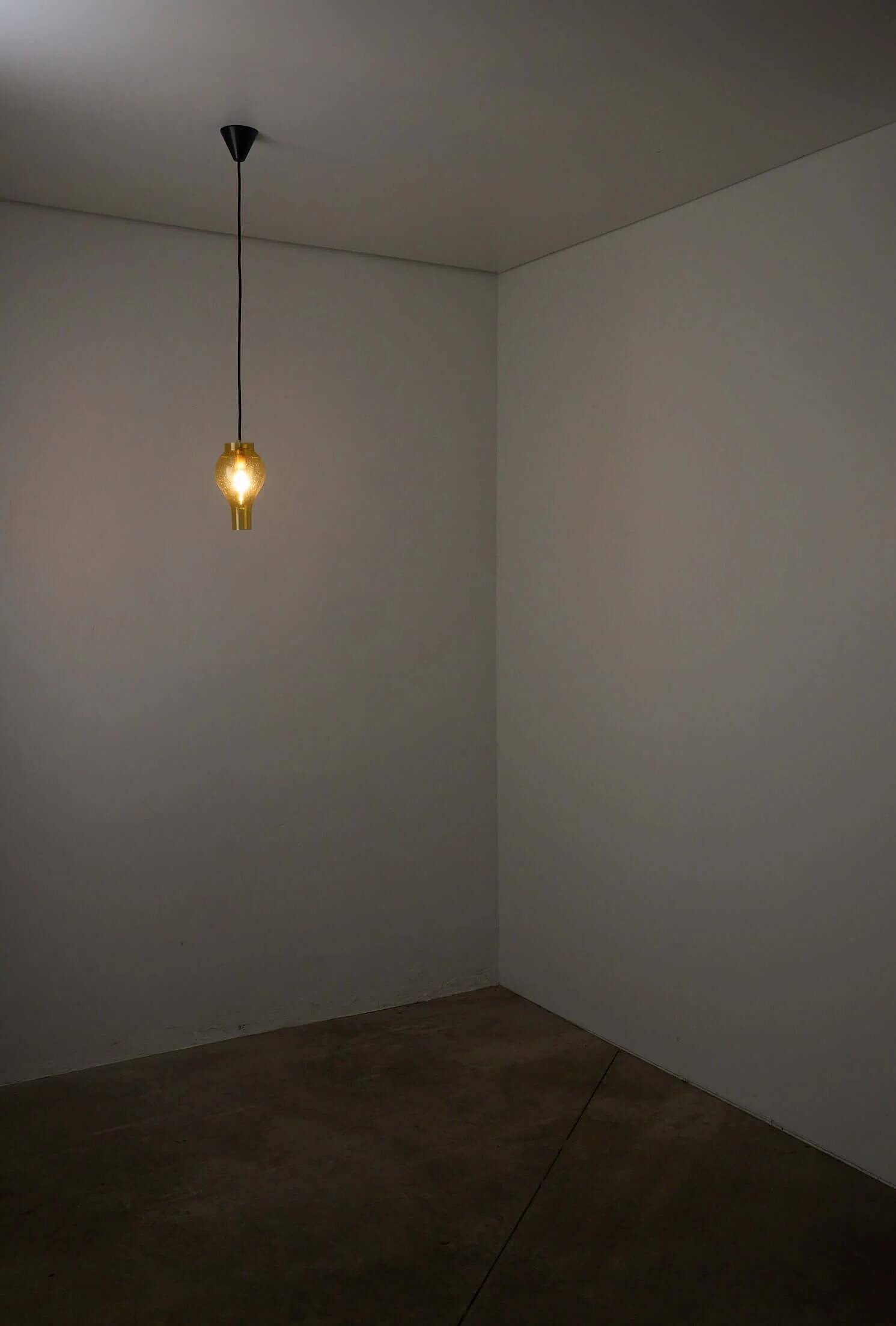 Yellow glass pendant lamp with bubbles