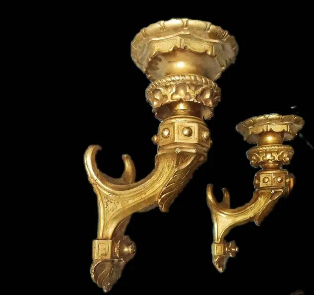 Pair of Gilded Wooden Wall Sconces, Mid-19th Century