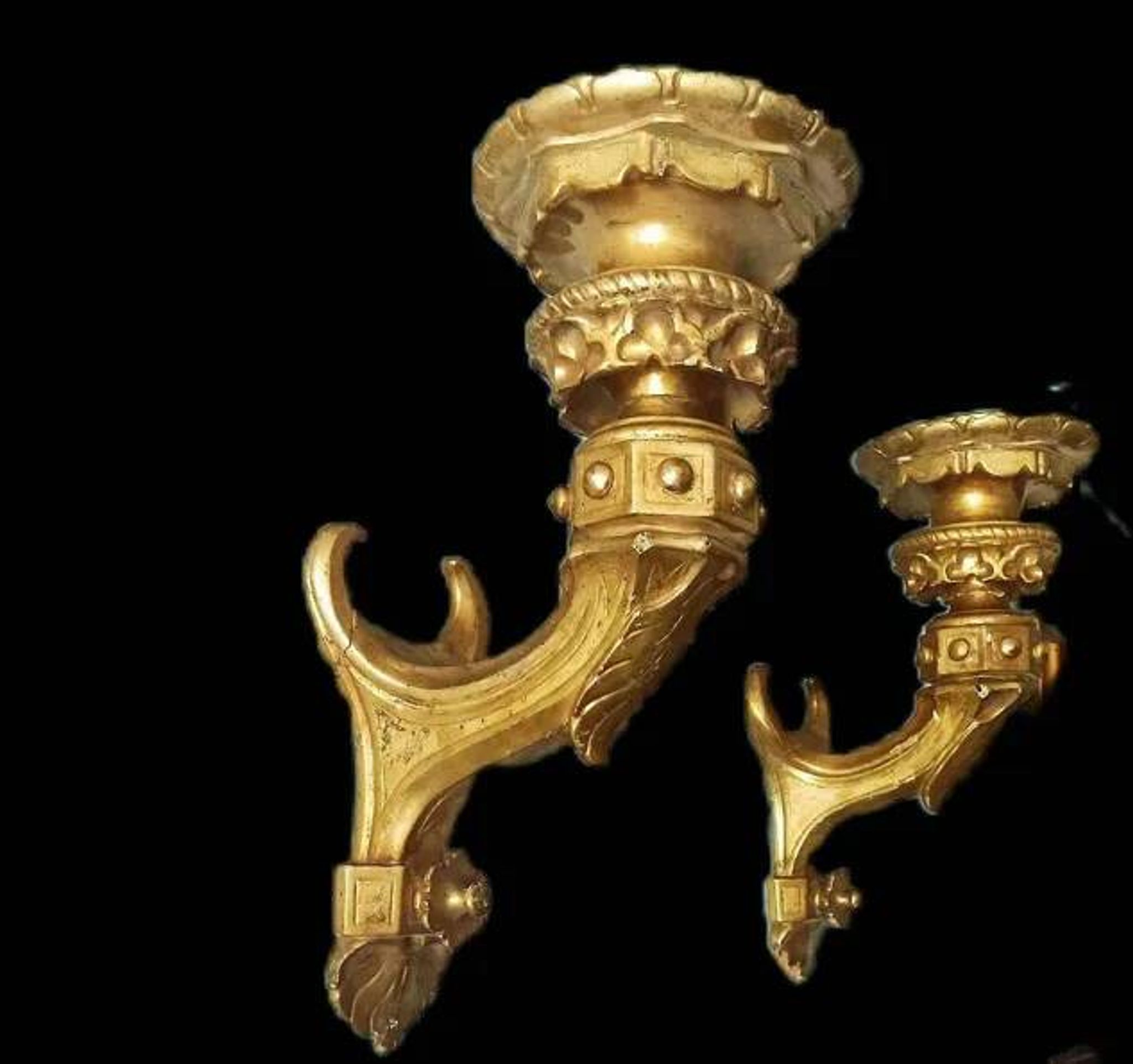 Pair of Gilded Wooden Wall Sconces, Mid-19th Century