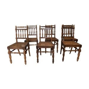 6 chaises bois et cannage,