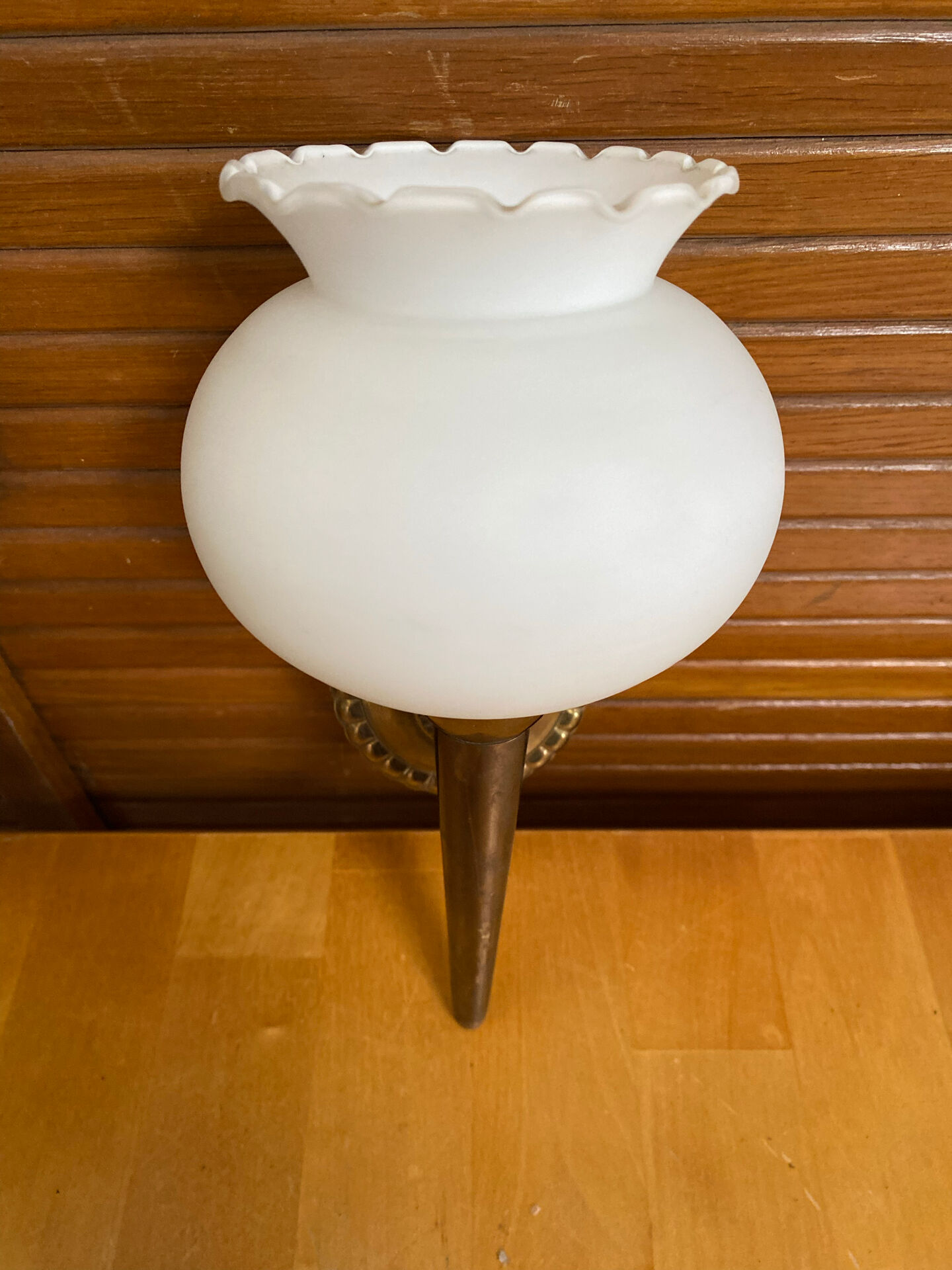 Arlus lunel wall torch light gold metal + white opaline mid-century