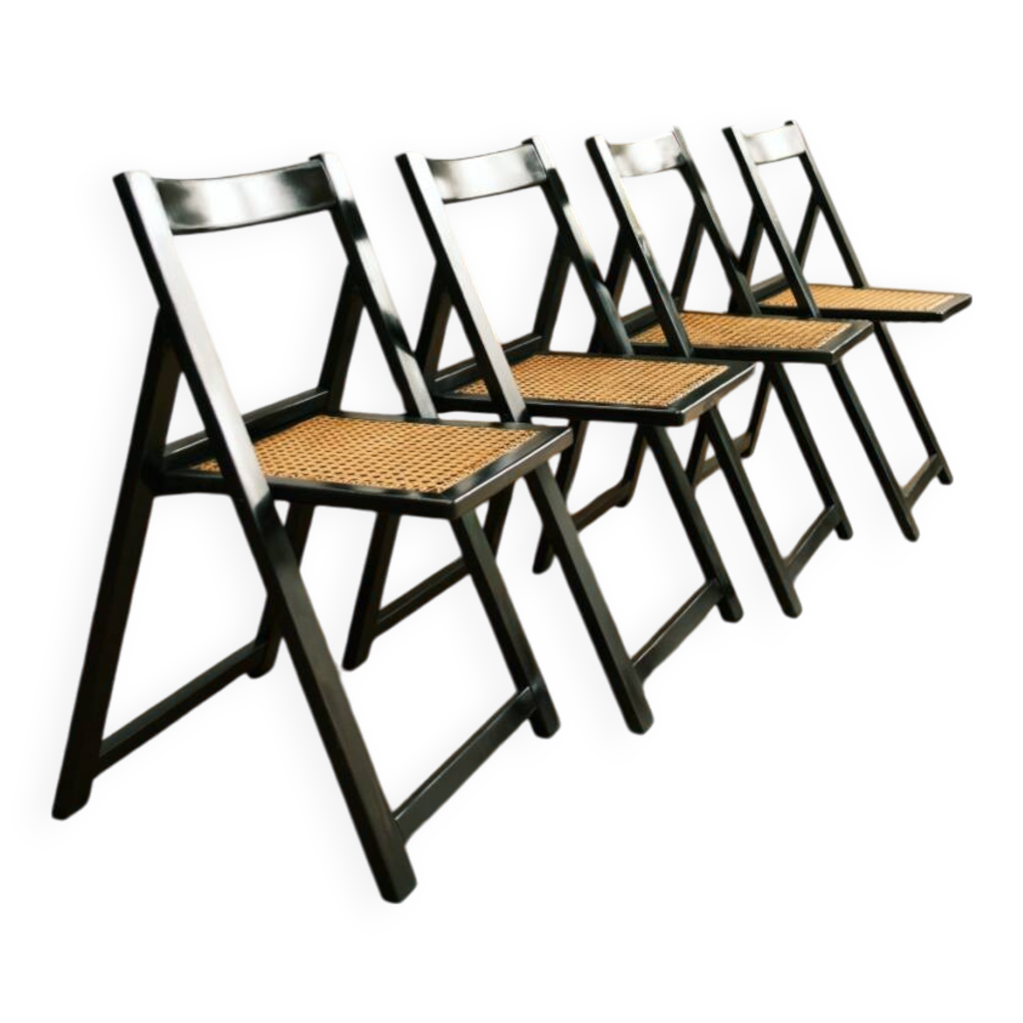 4 black cane folding chairs
