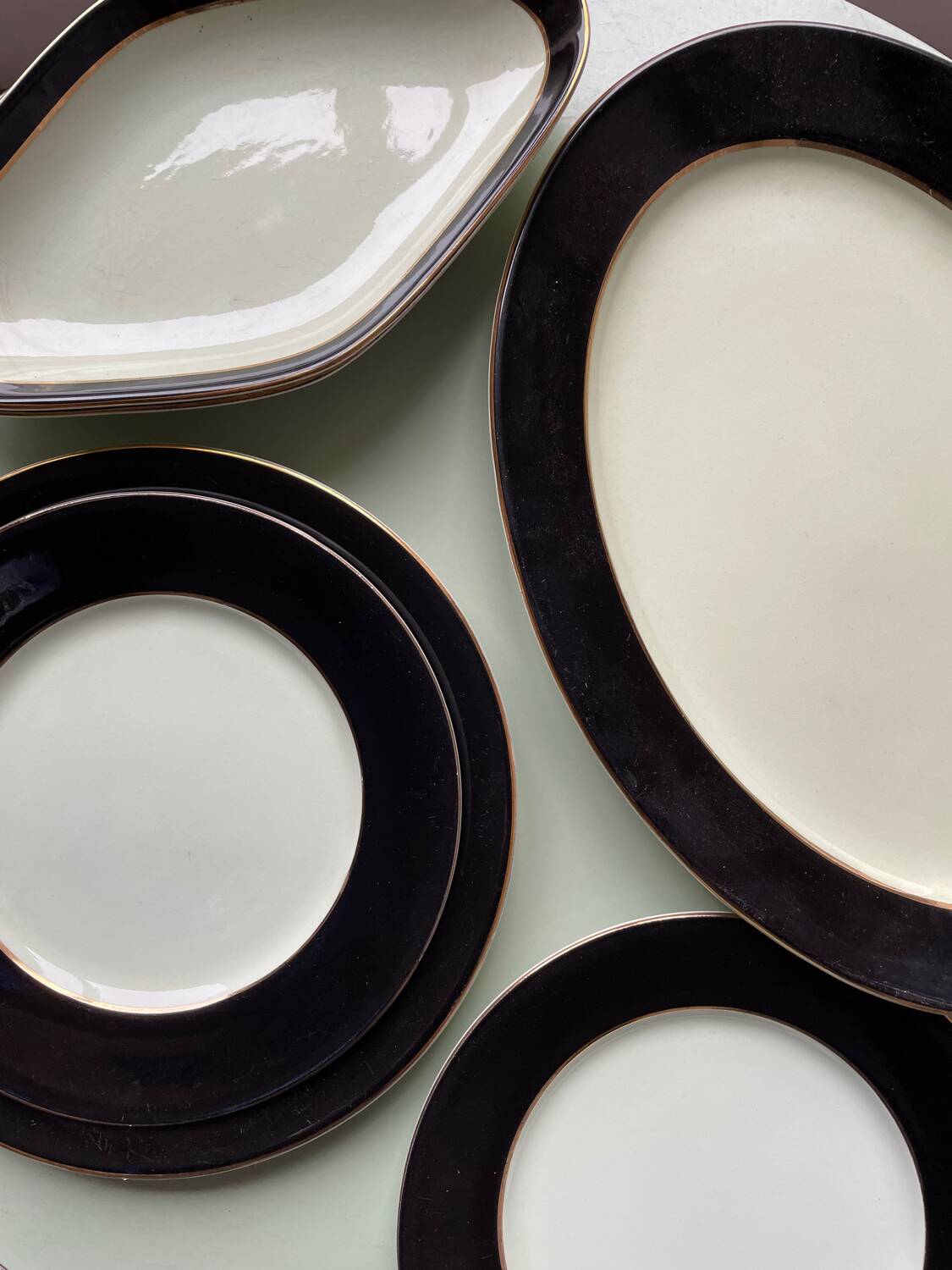 Dinner Service Year 50/60 Earthenware of Salins 53 Pieces Mint Black