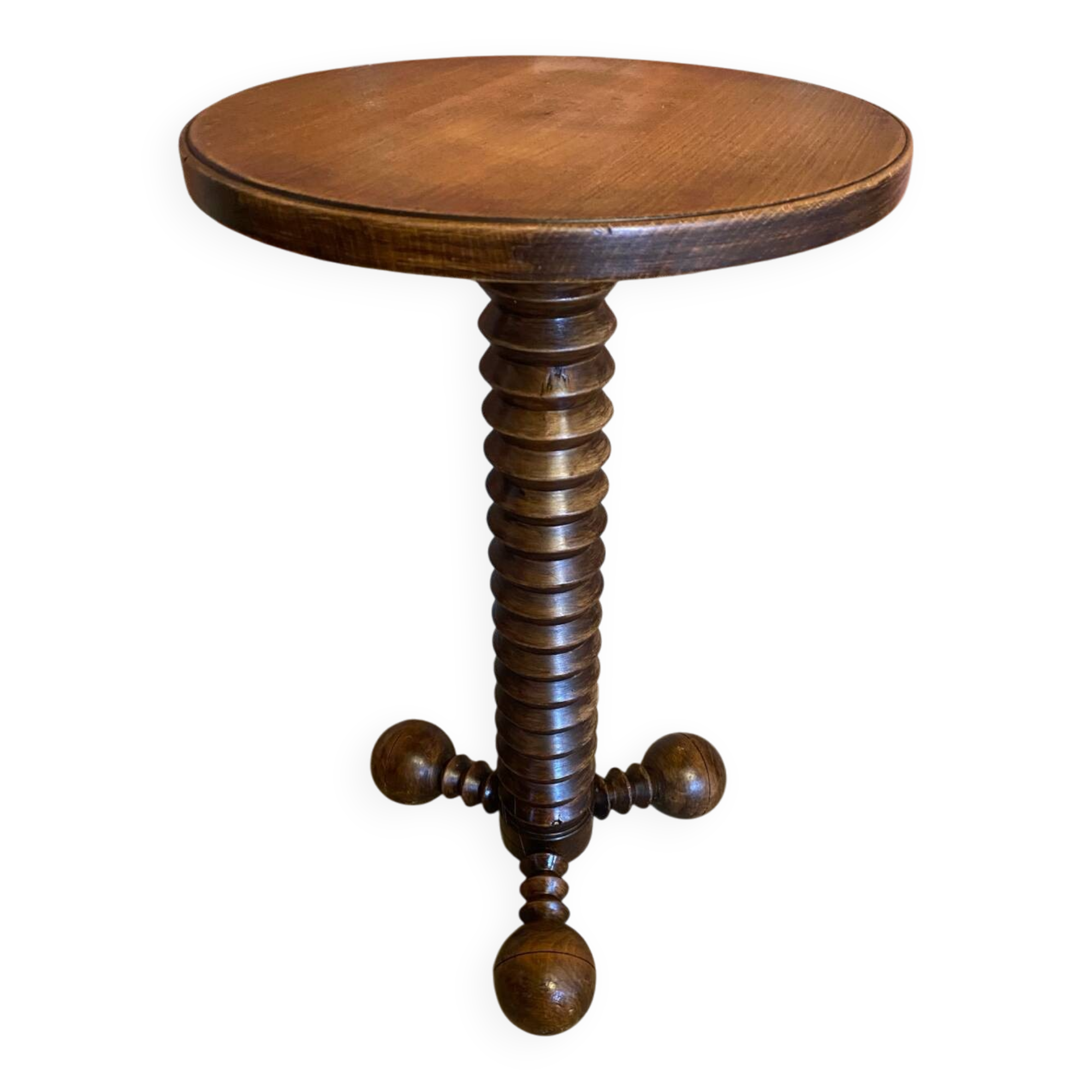 Sellette table appoint brutaliste bois tourné pieds tripodes