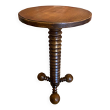 Sellette table appoint brutaliste bois tourné pieds tripodes