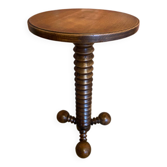 Sellette table appoint brutaliste bois tourné pieds tripodes