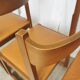 Lot de 4 chaises de salle à manger vintage / design sculptural en bois des années 70, cuir marron