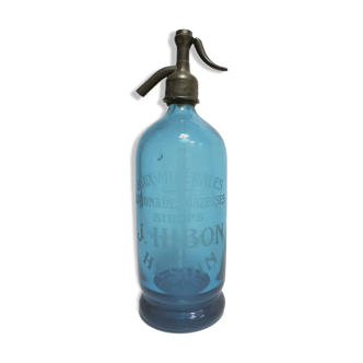 old Siphon / water bottle of Seltz J. HIBON - HESDIN ( SUM ) . Blue glass deco Bar Bistrot