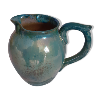 Glazed glazed pot in blue-green and stamped